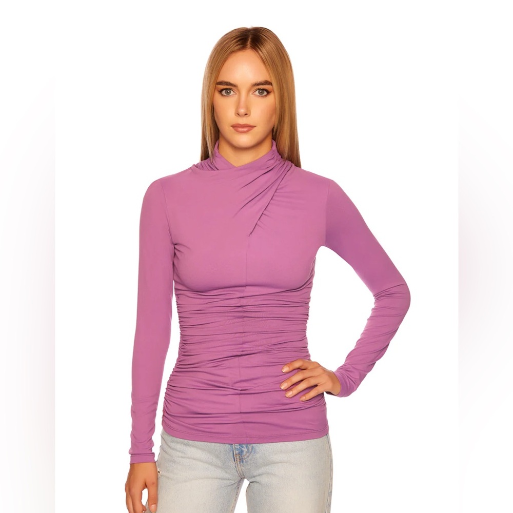 Susana Monaco Crisscross Mock Neck Top - Grape Jam